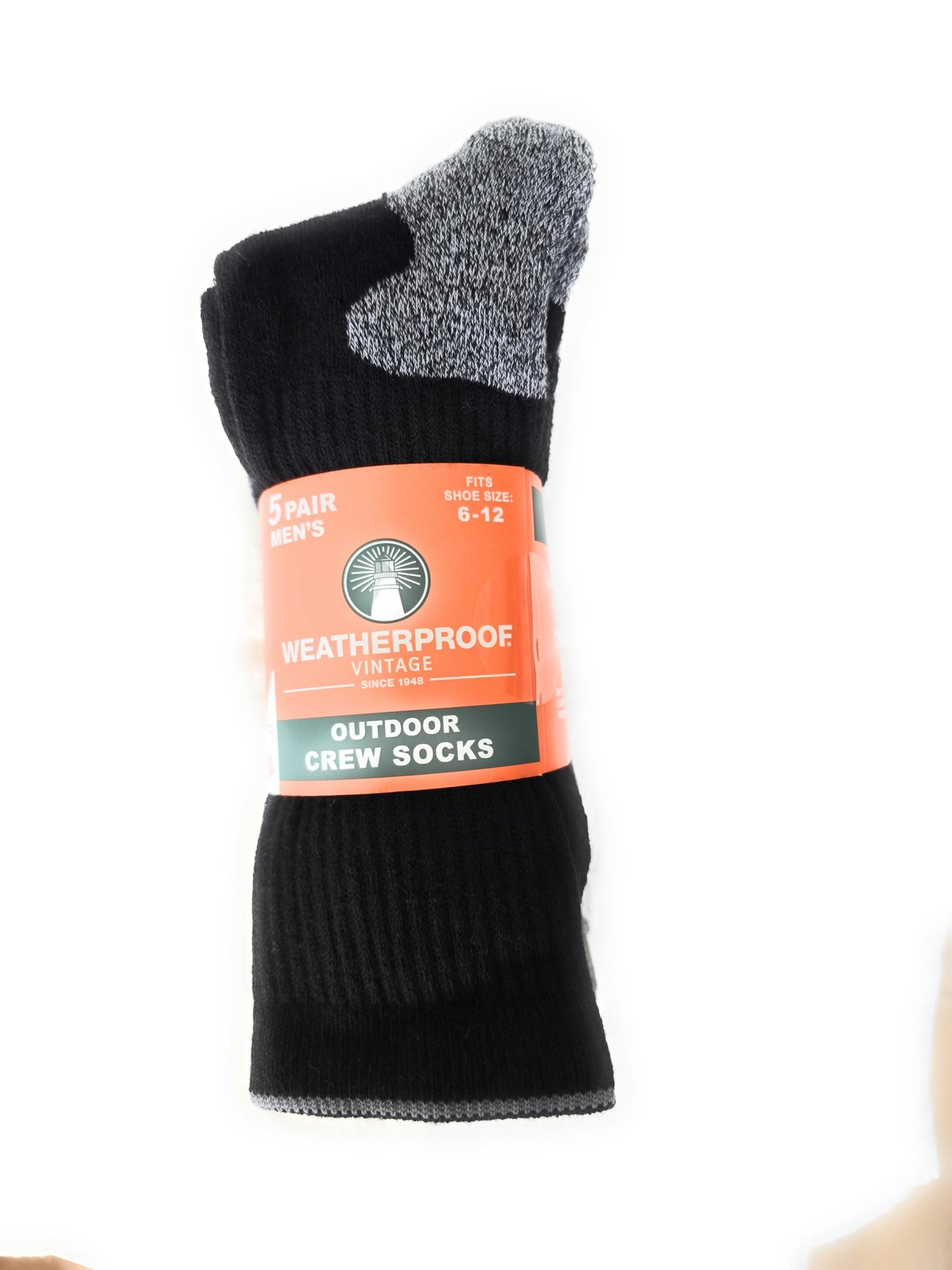 Weatherproof Men’s Outdoor Crew Sock 4-pair (6-12, Grey)