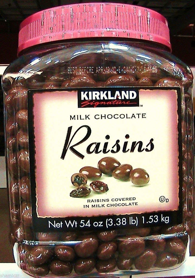 KIRKLAND SIGNATURE Milk Chocolate Raisins Covered In Milk Chocolate: 54 Oz (3.38lb) - SET OF 4