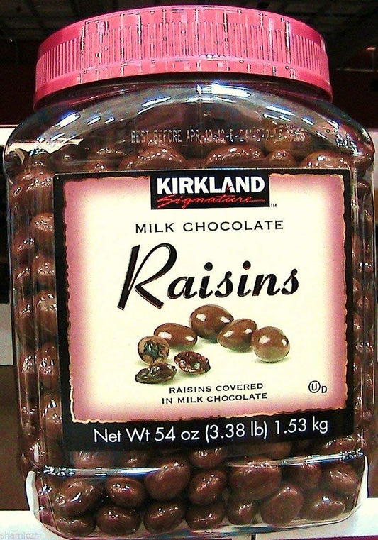 KIRKLAND SIGNATURE Milk Chocolate Raisins Covered In Milk Chocolate: 54 Oz (3.38lb) - SET OF 4