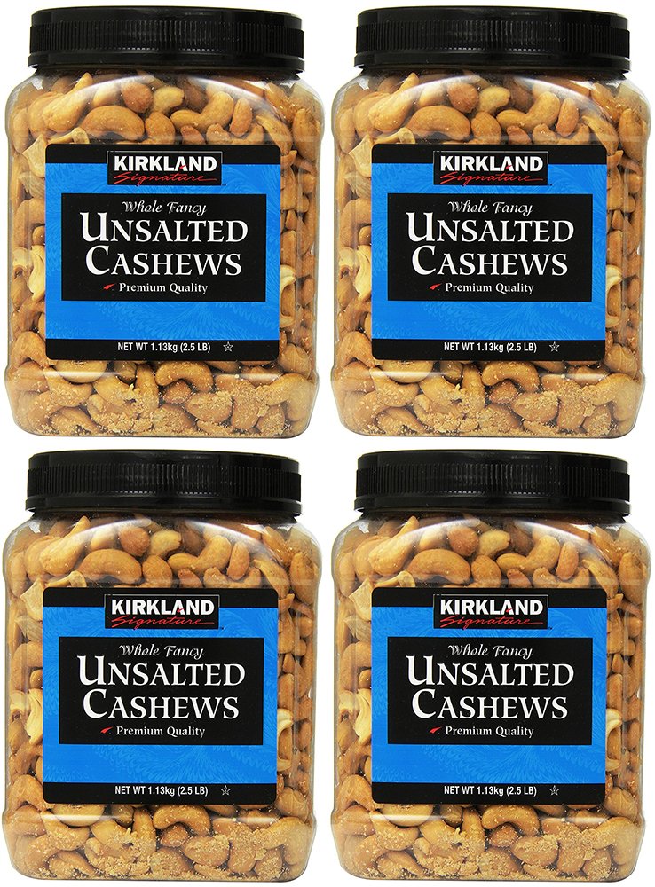 Kirkland Signature Unsalted Cashews, 2.5 Pound (4 Pack)