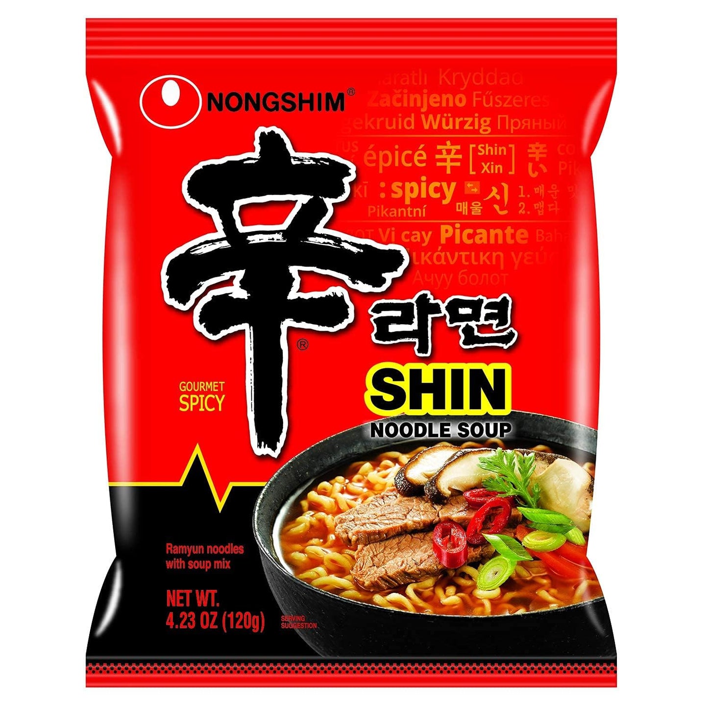 Nong Shim Shin Noodle Ramyun, Gourmet Spicy Picante, 4.2-ounce Packages (Pack of 40)