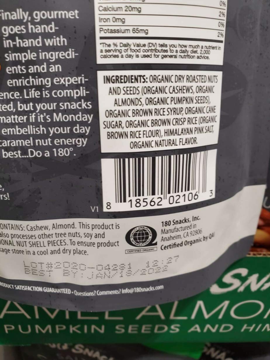 Organic 180 Snacks Salted Caramel Almond Cashews With Pumpkin Seeds 15 Ounce