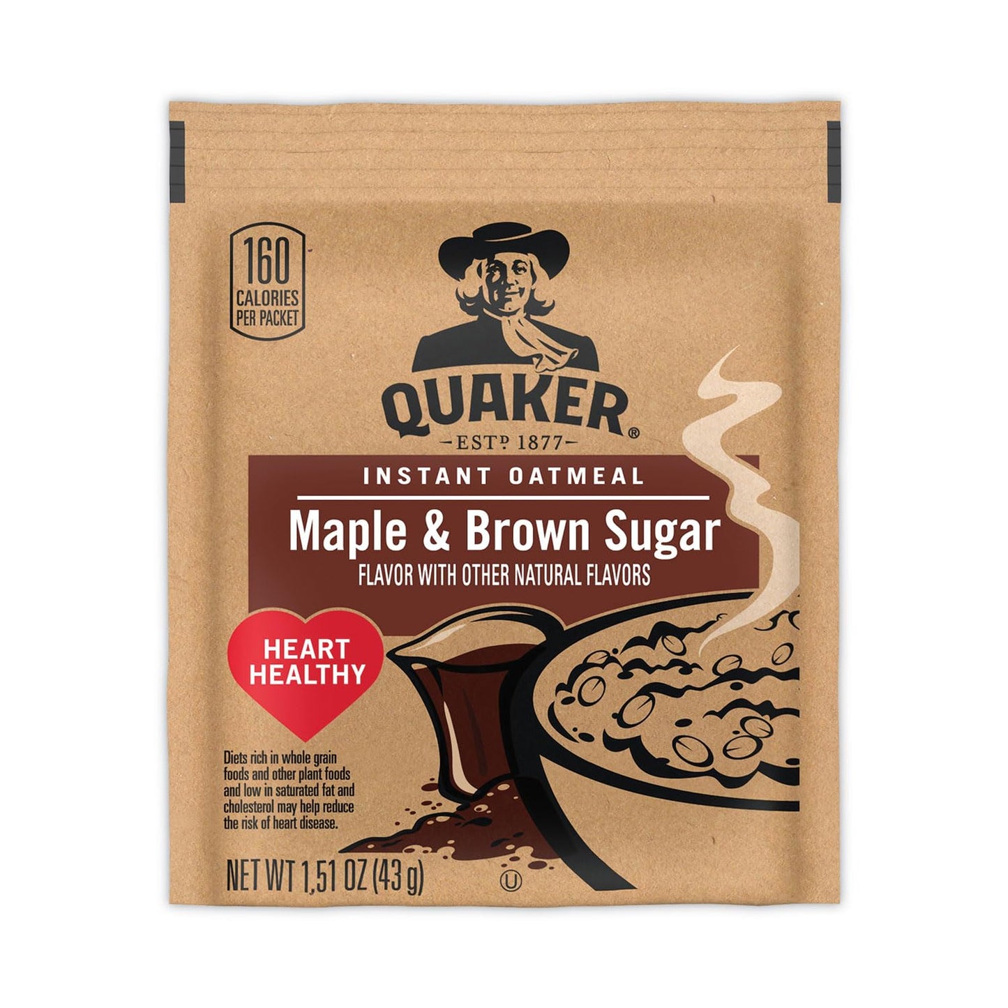 Quaker Instant Oatmeal Cereal, Maple and Brown Sugar, (40-1.51 oz packets) 60.6 Ounce