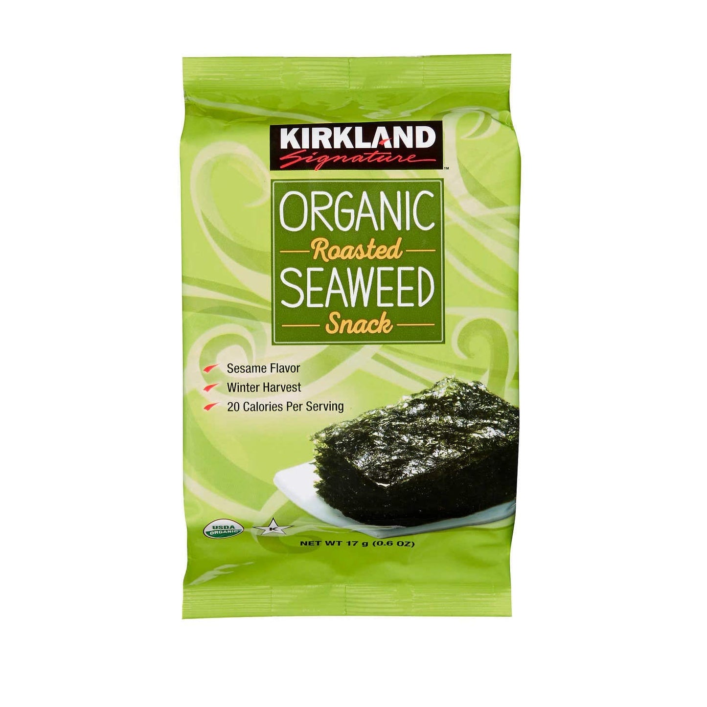 Kirkland Signature Organic Roasted Seaweed Snack, 0.6 Ounce (10 Count) (3 Pack)