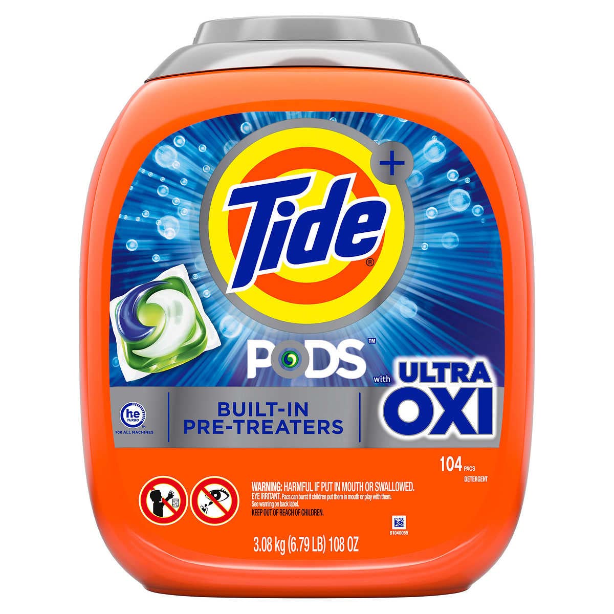 Tide Pods with Ultra Oxi HE Laundry Detergent Pods, 104 Count