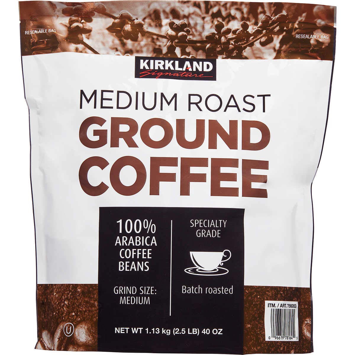 Kirkland Signature Medium Roast Coffee 100% Ground Arabica Coffee Beans (Kosher), 2.5 lbs