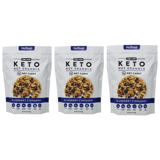 NuTrail Low Carb Keto Blueberry Cinnamon Nut Granola - Pack of 3 Bags - 22 oz Per Bag - 66 oz Total - Gluten Free, Grain Free, Non GMO, and No Added Sugar