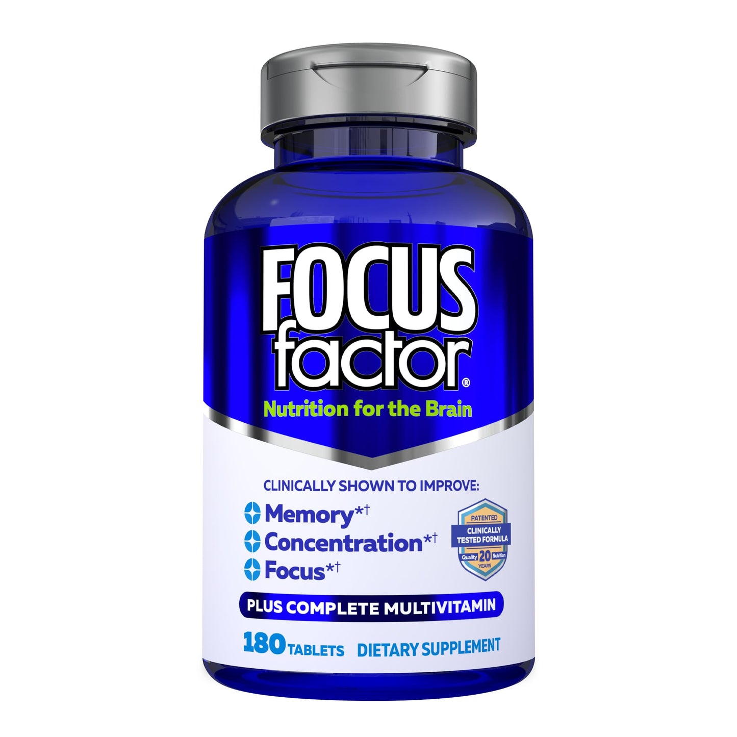 Focus Factor Brain Supplement Multivitamin Improve Memory and Clarity Boost Concentration Neuro Energy Learning Reasoning for Men and Women 180 Tablets