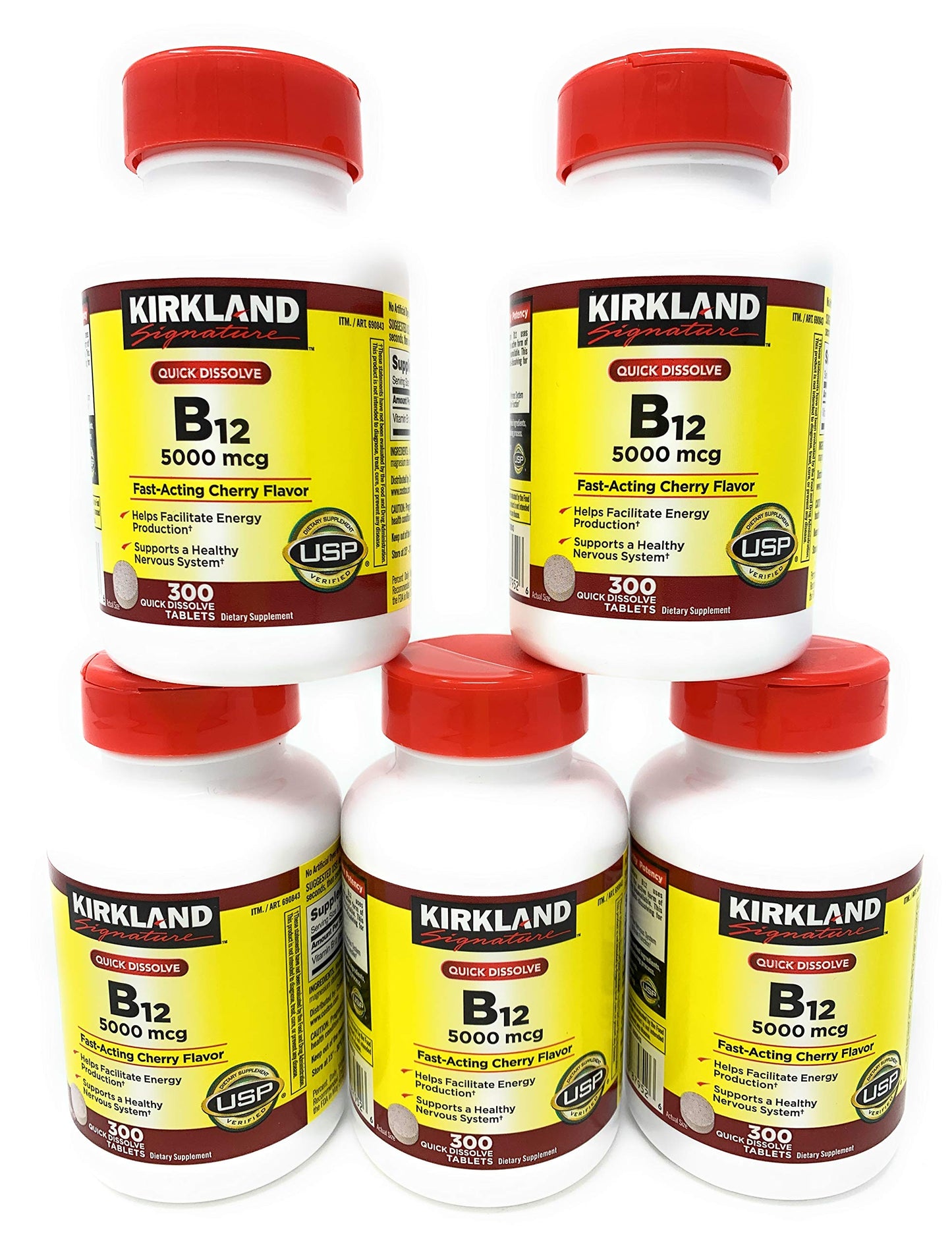 Kirkland Signature Sublingual B-12 5000 mcg, 5 Bottles (300 Tablets)
