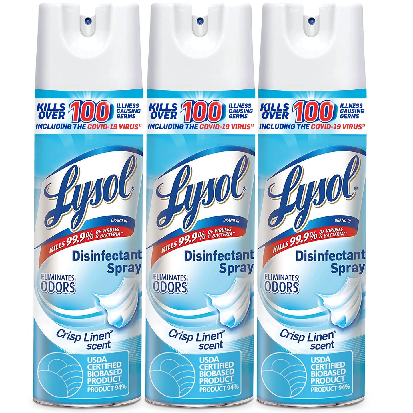 Lysol Disinfectant Spray, Sanitizing and Antibacterial Spray, For Disinfecting and Deodorizing, Early Morning Breeze, 3 Count, 19 fl oz each