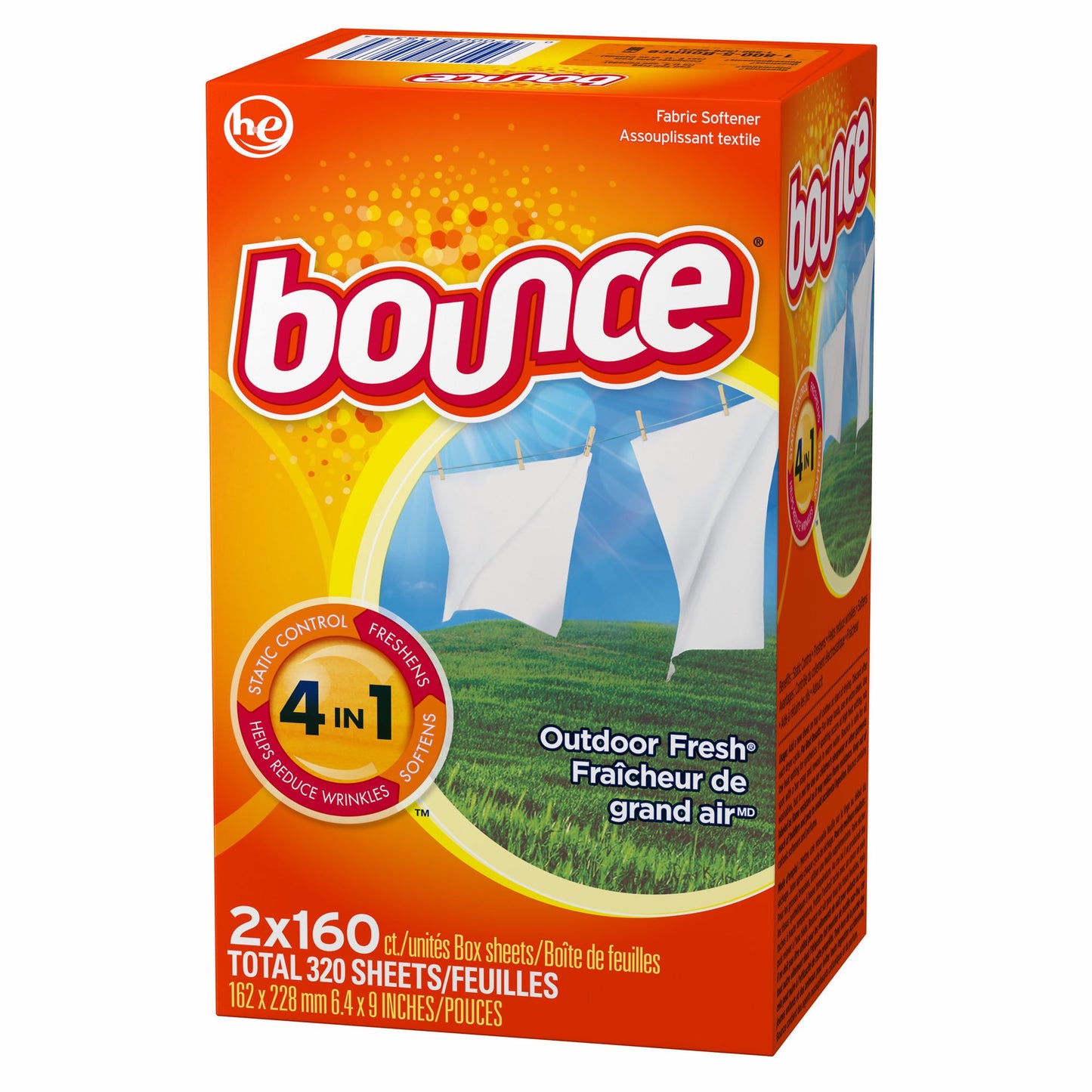 Bounce Dryer Sheets, Outdoor Fresh Scent, 320 ct. (Pack of 2)