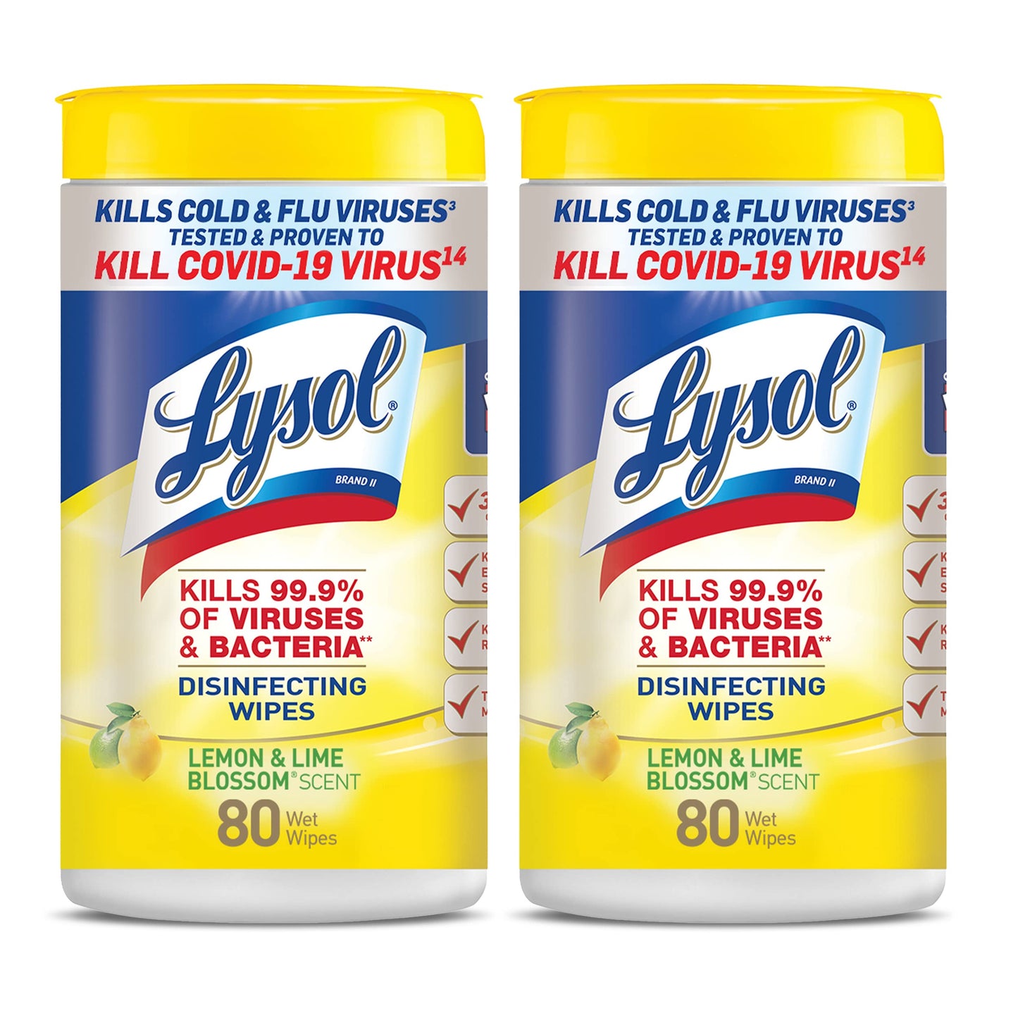 Lysol Disinfecting Wipes, Lemon and Lime Blossom, 80 Count (Pack of 2)