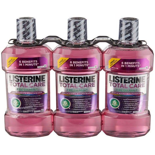 Listerine Total Care Anticavity Mouthwash Fresh Mint Flavor 1 L Bottle, 3 Pack