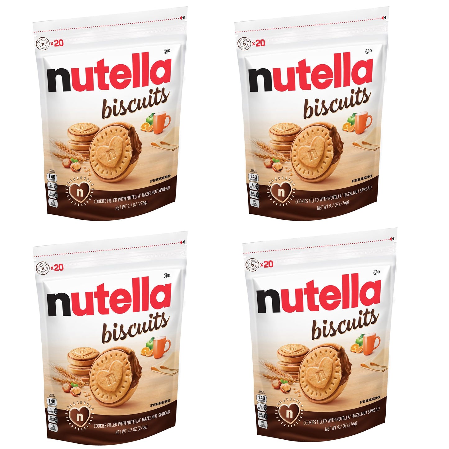 Nutella Biscuits, Hazelnut Spread With Cocoa, cookie with a creamy heart of Nutella - 4-9.7 Oz Bags/Total Net WT 38.8 oz
