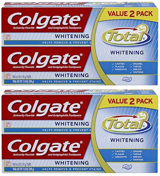Colgate Total Whitening Toothpaste - Paste - Value 2 Pack - Pack of 2 Packages (Total of 4 Tubes)