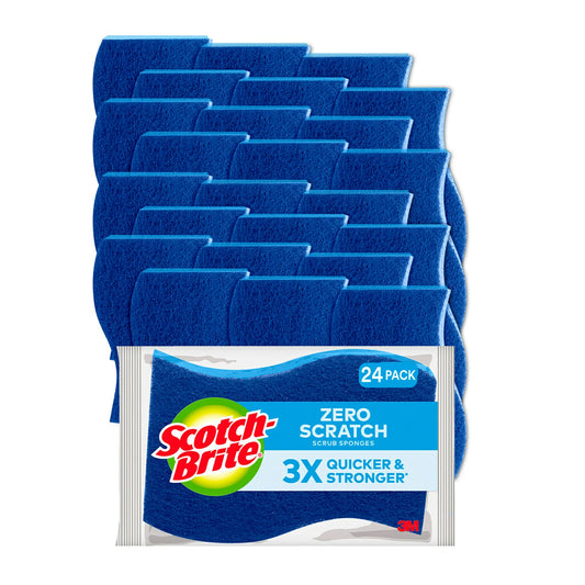 Scotch-Brite Zero Scratch Non-Scratch Scrub Sponges, Sponges for Cleaning Kitchen, Bathroom, and Household, non-scratch Sponges Safe for Non-Stick Cookware, 4 Scrubbing Sponges