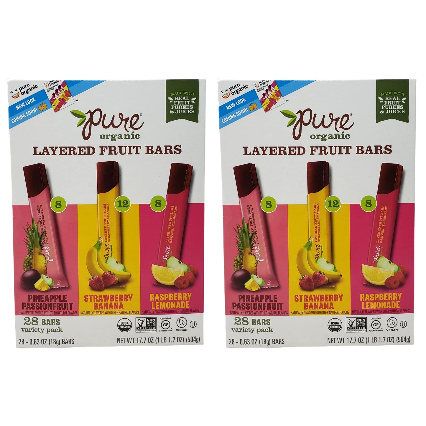 CC Goods Pure Organic Layered Fruit Bars - Pineapple Passion Fruit, Strawberry Banana, and Raspberry Lemonade - 28 Fruit Bars Per Box - Choose a 56 Pack or 84 Pack (56)
