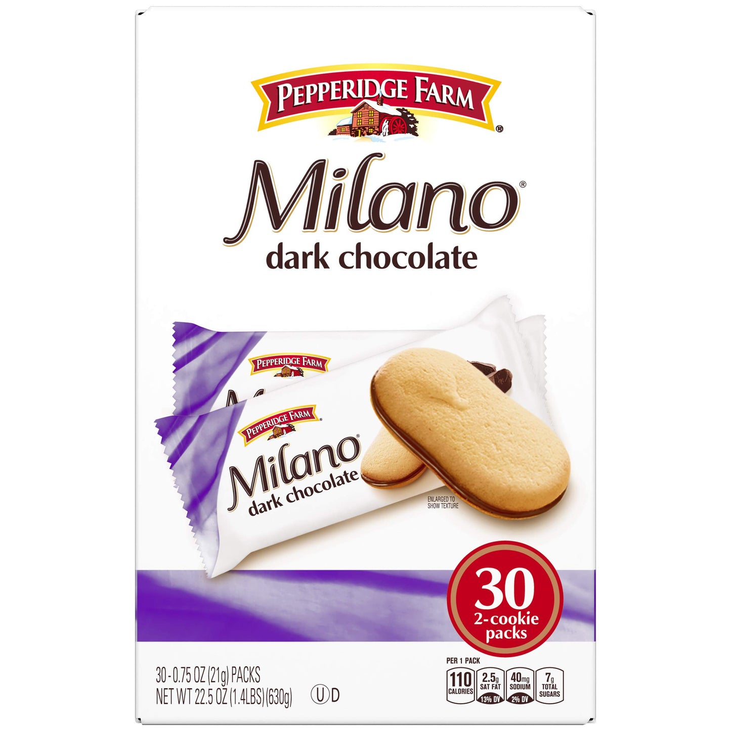 Pepperidge Farm Milano Cookies, Dark Chocolate, 30 Packs Box, 2 Cookies Per Pack