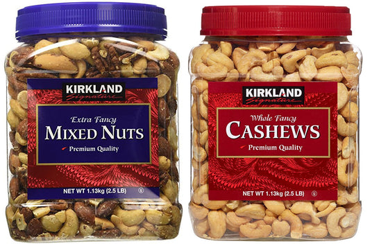Kirkland Signature Mixed Nuts and Cashews Bundle - Includes Kirkland Signature Fancy Mixed Nuts (2.5 LB) and Whole Fancy Cashews (2.5 LB)