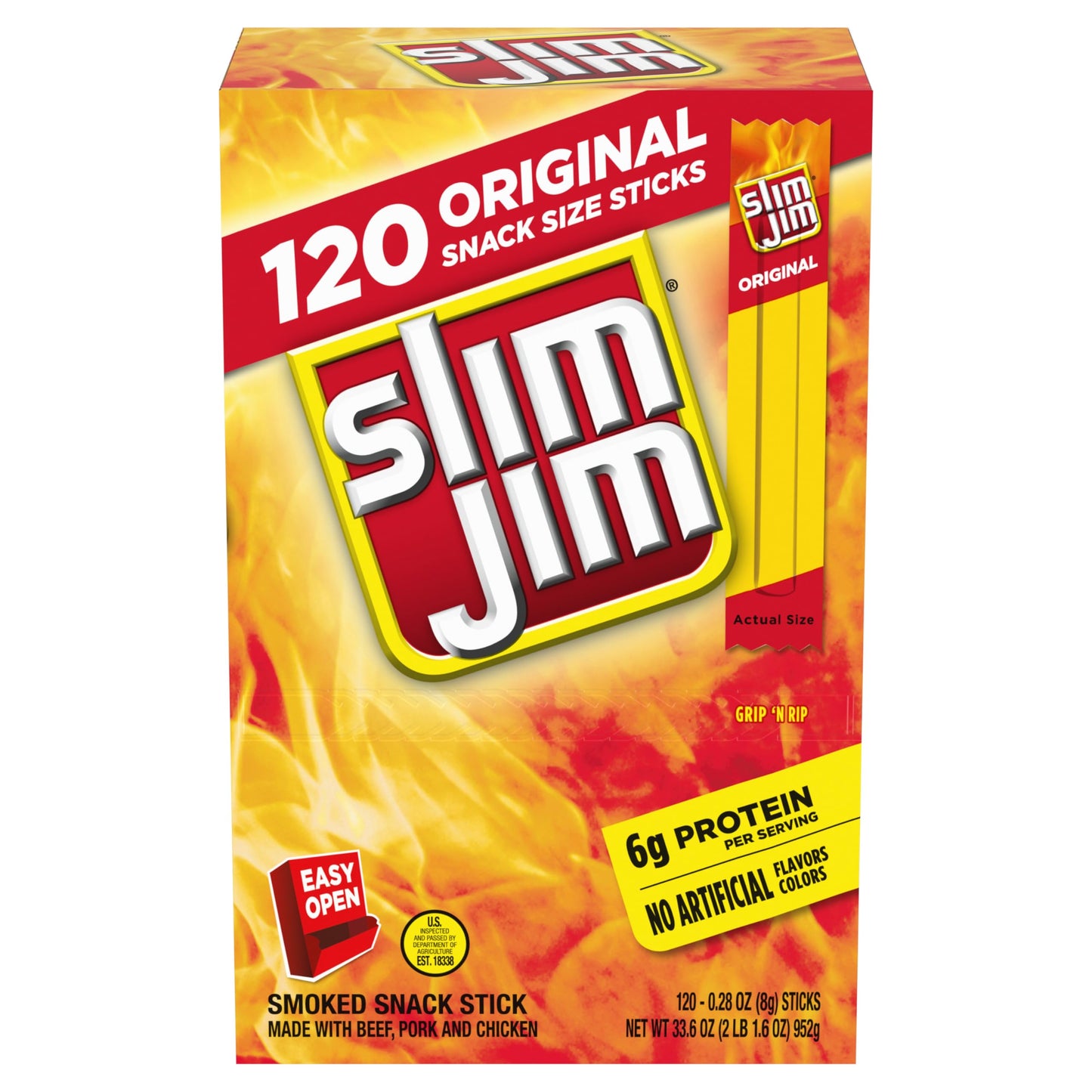 Slim Jim Snack-Sized Smoked Meat Stick, Original Flavor, .28 Oz. 120-Count