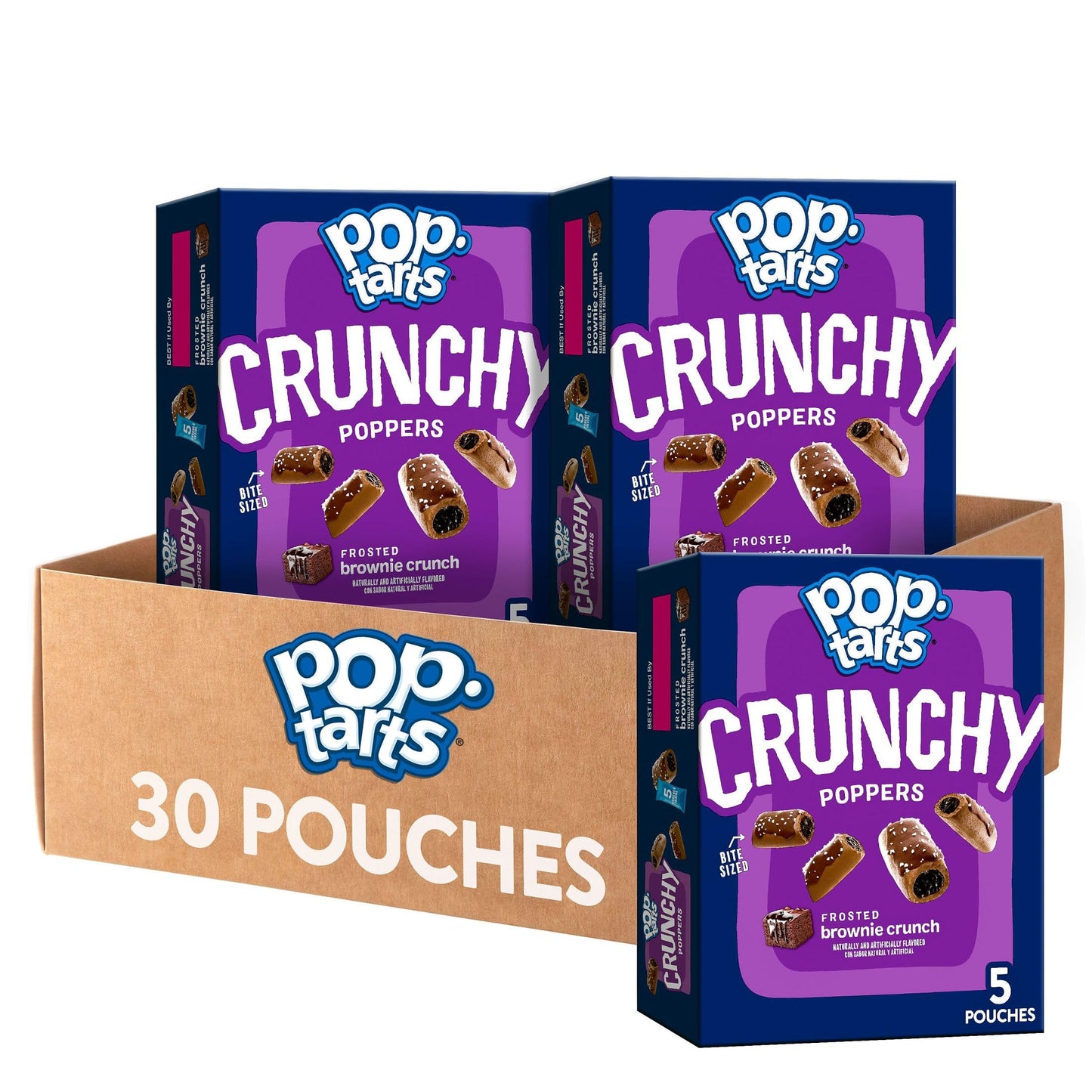 Pop-Tarts Crunchy Poppers Crunchy Filled Snack Pieces, Kids Snacks, On-the-Go Snacks, Frosted Brownie Crunch (6 Boxes, 30 Pouches)