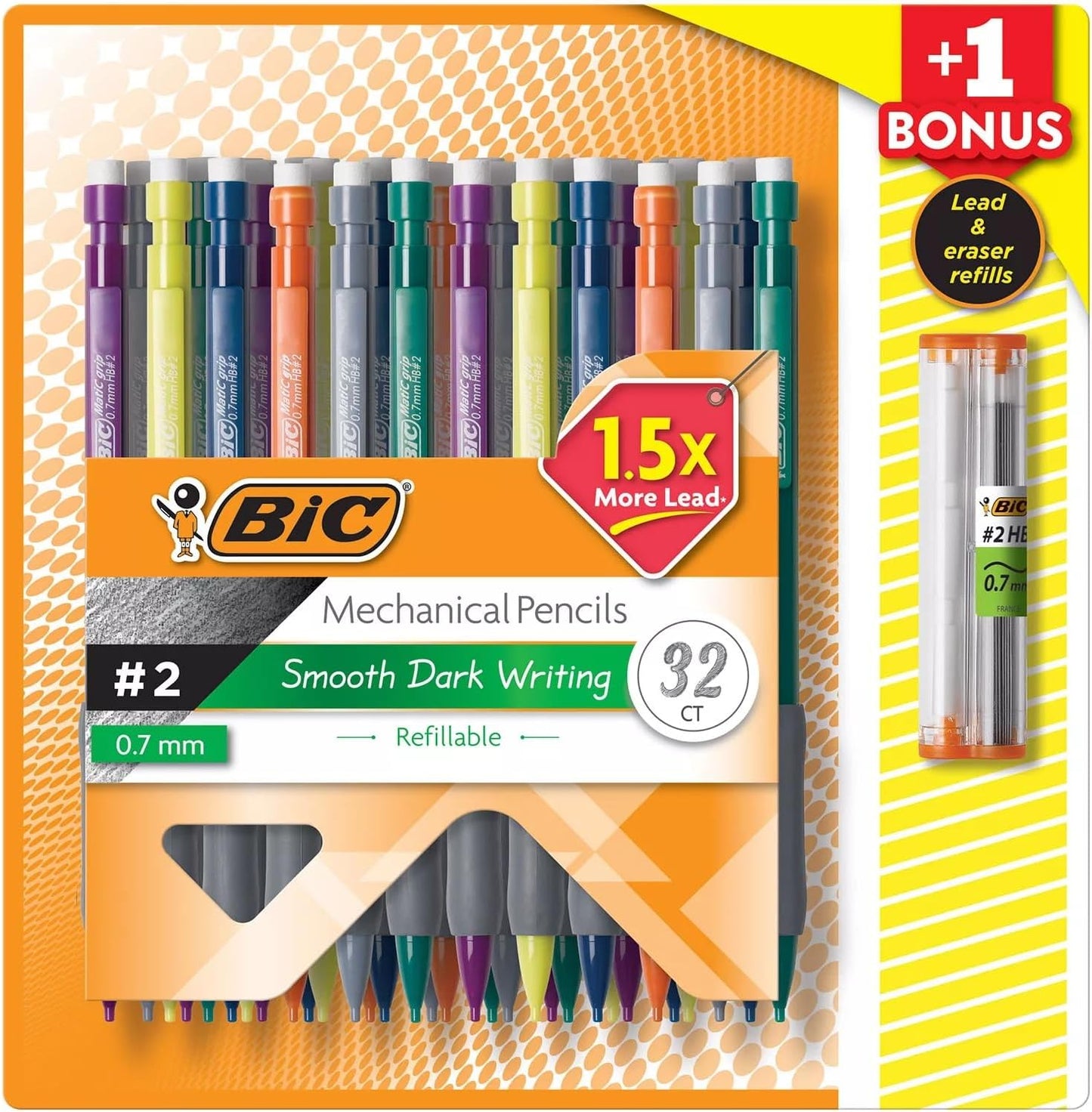 BIC Matic Grip Mechanical Pencil, HB #2, 0.7mm, 32 Pencils
