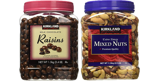 Kirkland Signature Milk Chocolate Raisin and Mixed Nuts Bundle - Includes Kirkland Signature Milk Chocolate Raisin (3.4 LB) and Fancy Mixed Nuts (2.5 LB)