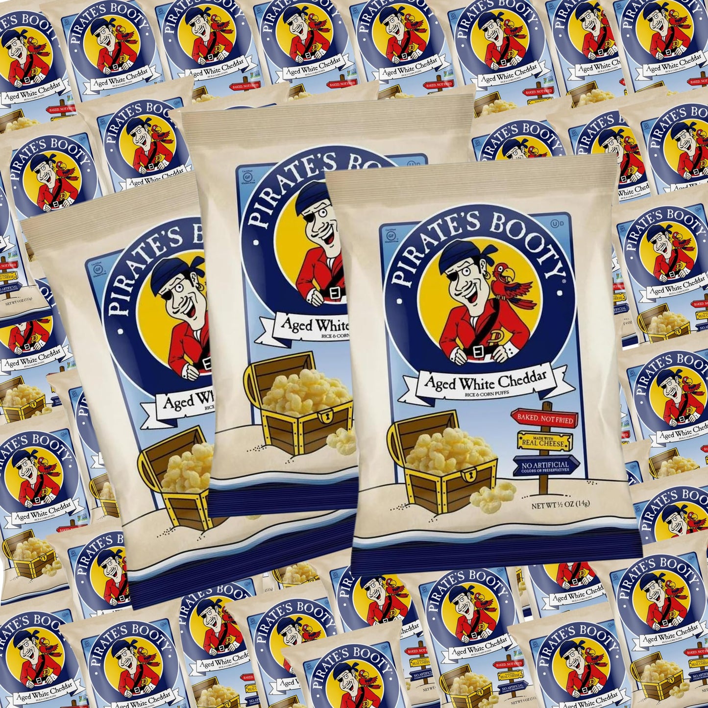 BENTLEY ESSENTIAL GOODS Pirates Booty Aged White Cheddar Snacks - Healthy Kids Snacks, Gluten Free Puffs In Bulk 0.5oz Individual Snack (pack of 50)