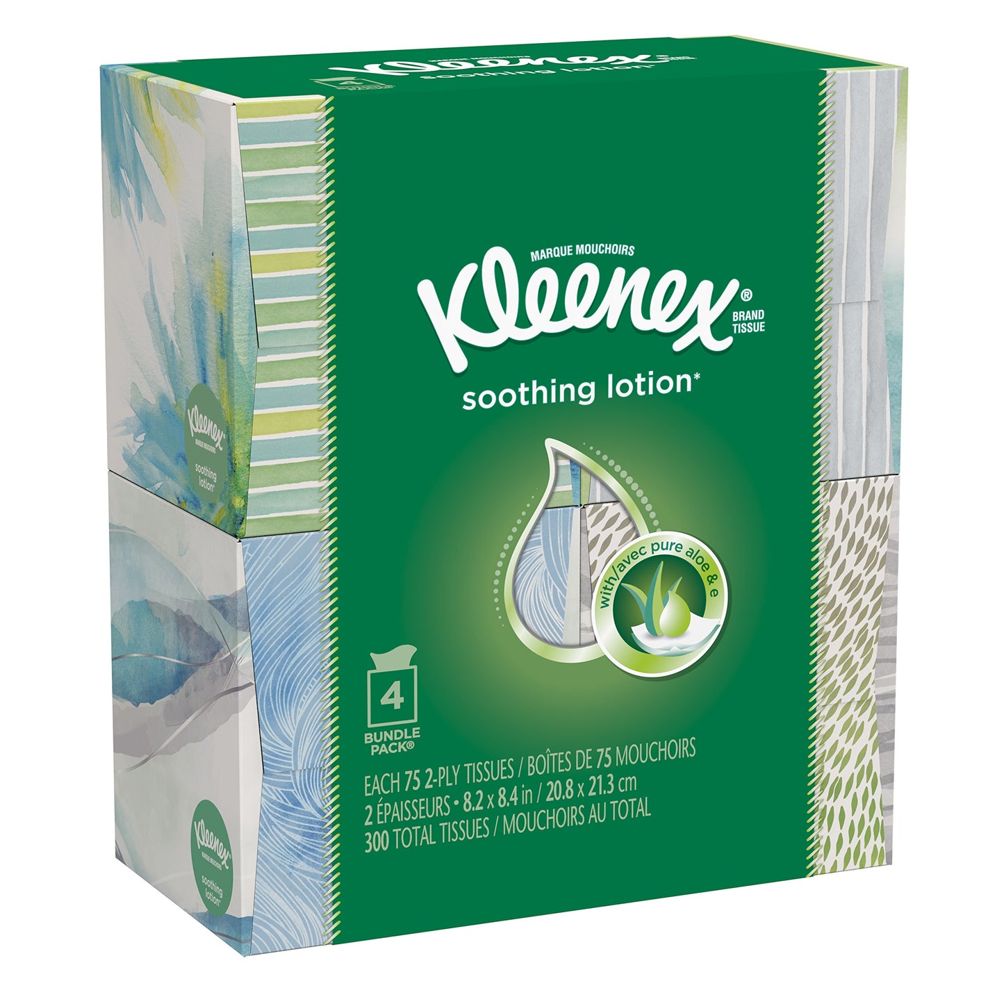 Kleenex Lotion Facial Tissues with Aloe & Vitamin E, Cube Box, 75 Tissues per Cube Box, 4 Packs