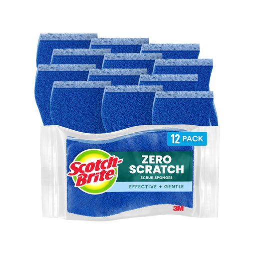 Scotch-Brite Zero Scratch Scrub Sponge, 1 Kitchen Sponges for Cleaning Around the Home, Bathroom & More, Effective + Gentle Dish Scrubber, Best for Nonstick Pots and Pans, Safe on Most Surfaces