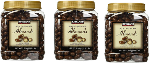 Kirkland Signature Milk Chocolate Roasted Almonds 3 LBS (48 Oz) JAR, AqwyrM 3 Pack