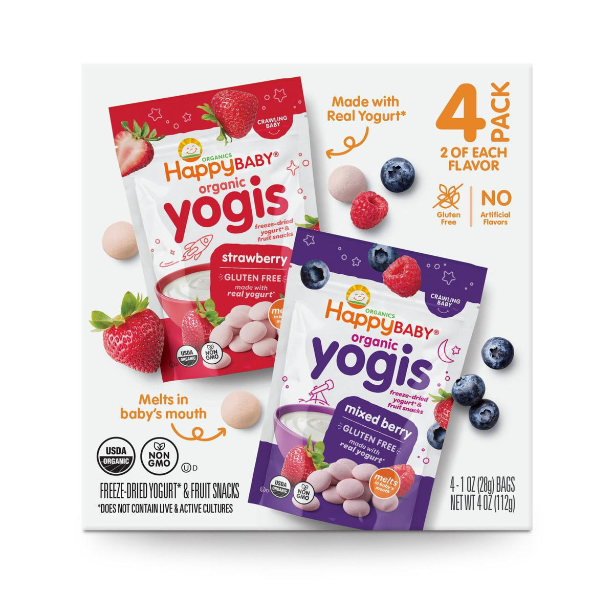 HappyBABY Organics Yogis Melts Variety Pack, 1 oz., 4ct.
