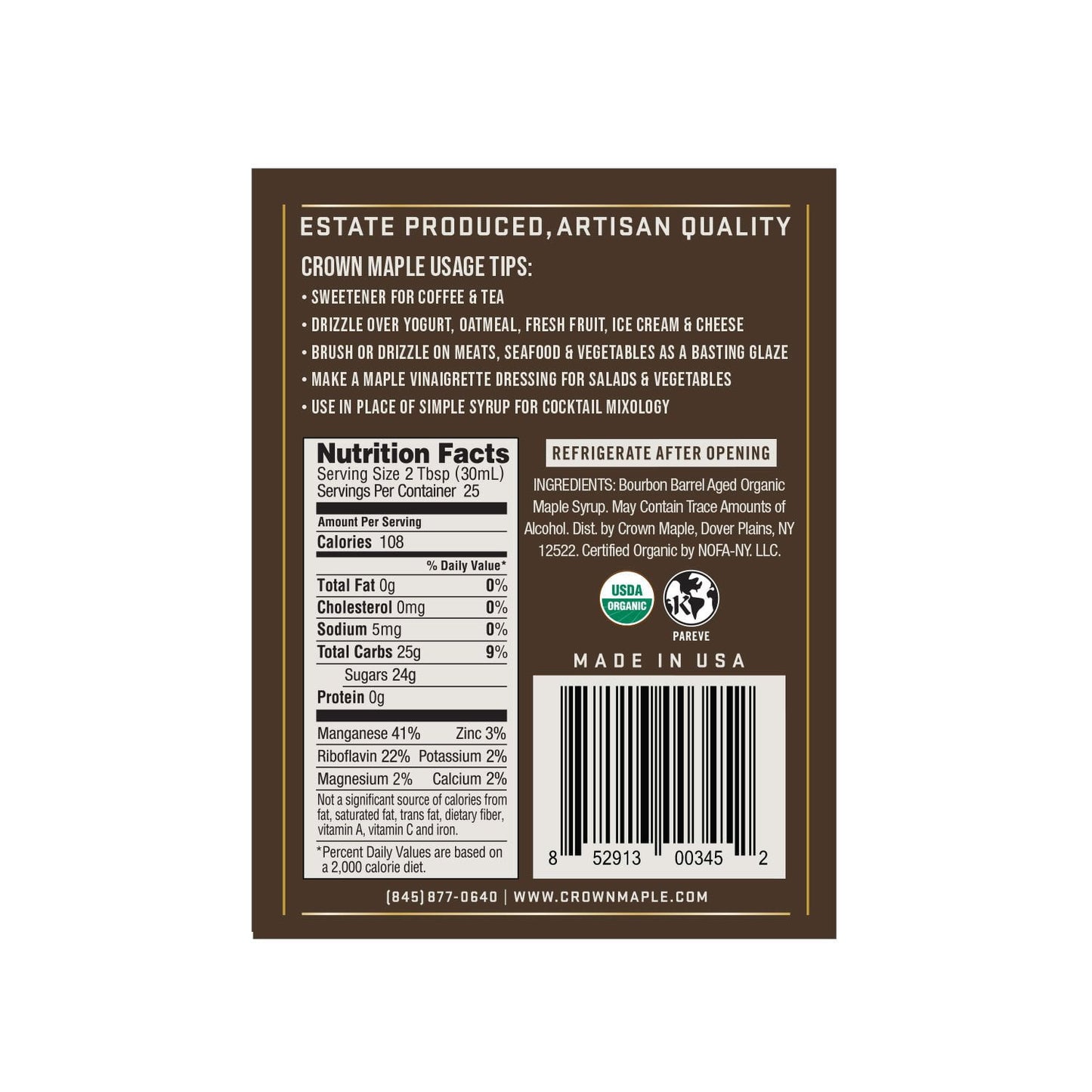 Crown Maple Bourbon Barrel Aged Organic Maple Syrup, 25 fl. oz.