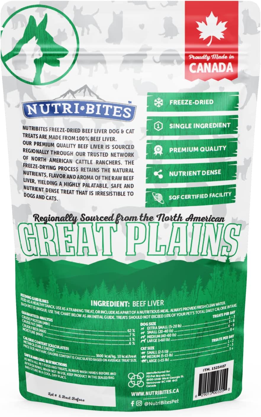 Nutri Bites Freeze Dried Liver Treats for Dogs & Cats - High-Protein Single Ingredient Freeze Dried Dog Treats, Beef Liver - Grain Free, Easy to Digest