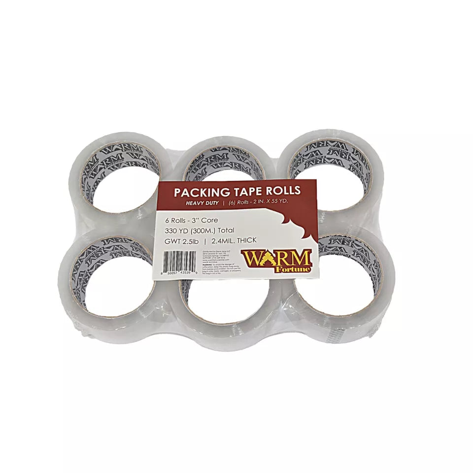 Warm Fortune Carton Sealing Clear Packing Tape Box Shipping, 2"x55 110YD 2.4mil (6 Rolls)