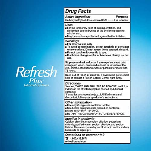 Allergan Refresh Plus Lubricant Eye Drops Single-Use Vials-Larger Size 1 Pack(100 Ct)