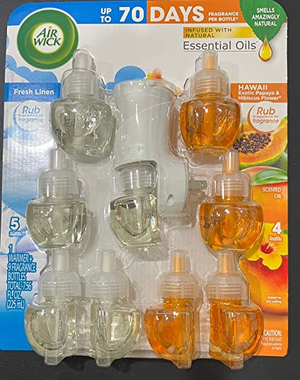 Air Wick Scented Oil Warmers Hawaiian Bliss and Magnolia Cherry Blossom for Electrical Plug Diffuser, 9 Refills