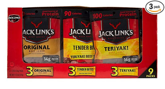 Beef Jerky Variety Pack: 3 Original Flavored, 3 Tender Bites, 3 Teriyaki
