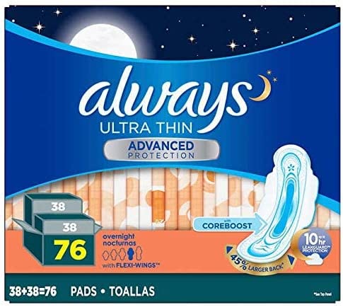 Always Ultra Panty Liners Thin Advanced with Flexi Wings with Coreboost 10 Hours Leak Protection Larger Back 76 Count