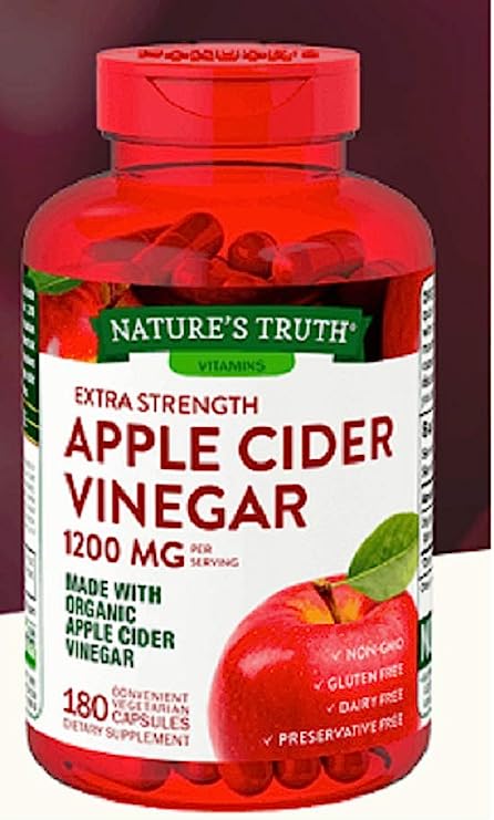 Nature's Truth Organic Apple Cider Vinegar Extra Strength Quick Release 1200 MG Gluten Free, Dairy Free, Non -GMO, No Preservative -