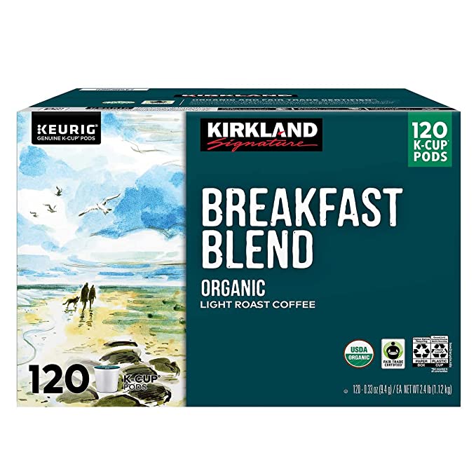 Kirkland Signature Organic Breakfast Blend Light-Roast Coffee, 120 K-Cup Pods