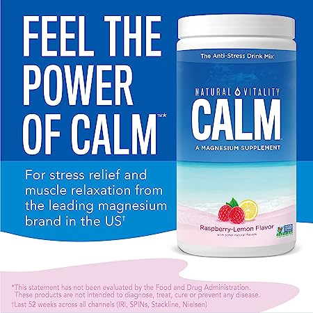 Natural Vitality Calm, The Anti-Stress Drink Mix, Magnesium Supplement Powder, Raspberry Lemon - 20 ounce