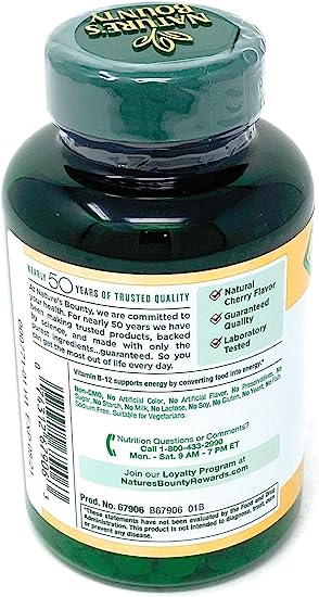 Nature's Bounty Quick Dissolve Fast Acting Vitamin B-12 2500 mcg, Natural Cherry Flavor (300 tablets)
