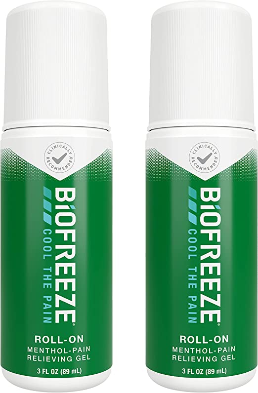 Biofreeze Roll-On Pain-Relieving Gel 3 FL OZ, Green (Pack Of 2) Topical Pain Reliever For Muscles And Joints From Arthritis, Backache, Strains, Bruises, & Sprains