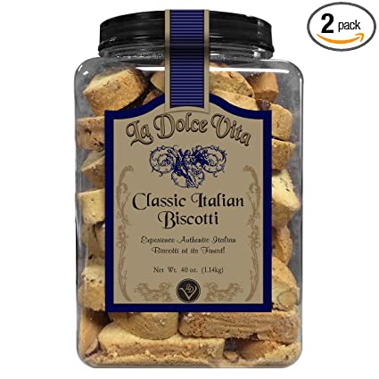 La Dolce Vita Classic Italian Biscotti: 2 Jars of 40 Oz