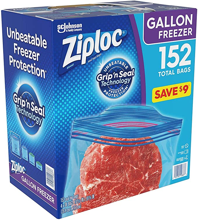 Ziploc Easy Open Tabs Freezer Gallon Bags, 152 Count