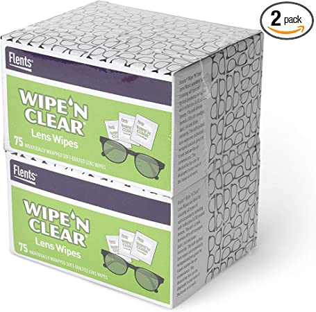 Flents Wipe'N Clear Lens Wipes Anti Streak Fast Drying, White, 150 Count, Made in the US