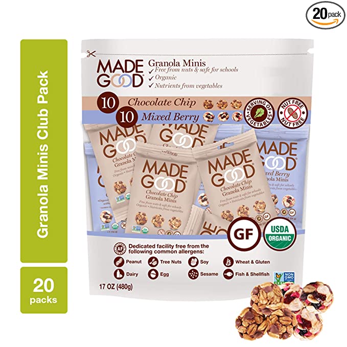 MadeGood Granola Minis Club 20 Packs - 10 Bags Chocolate Chip AND 10 Bags Mixed Berry Granola Minis (0.85 oz. each)