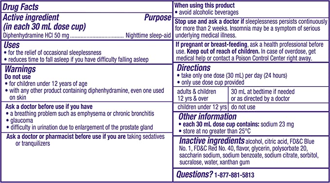 Vicks ZzzQuil, Nighttime Sleep Aid Liquid, 50 mg Diphenhydramine HCl, No.1 Sleep-Aid Brand, Warming Berry Flavor, Non-Habit Forming, 12 FL OZ