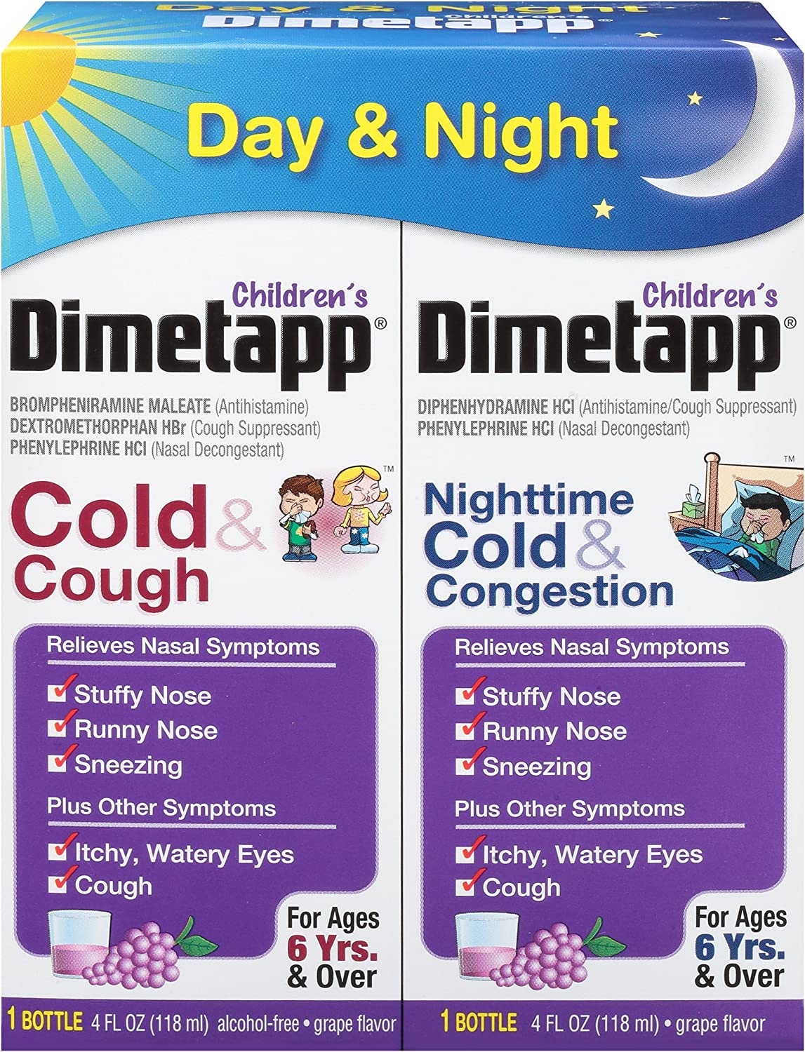 Dimetapp Children's Cold & Cough - Day & Night (Grape Flavor Liquid, 2-4 fl. oz. Bottles)